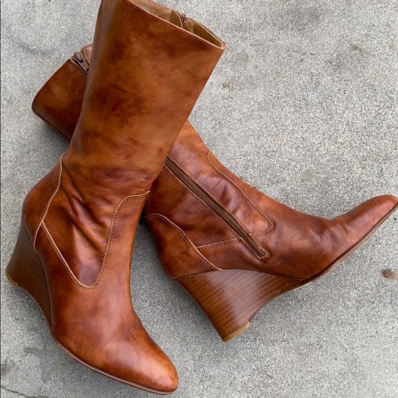 J. Crew -Brown Leather Wedge Boots - Picture 4 of 11